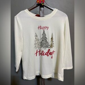 Magical Seasons Happy Holiday' Graphic Long-Sleeve top. Paired with earrings